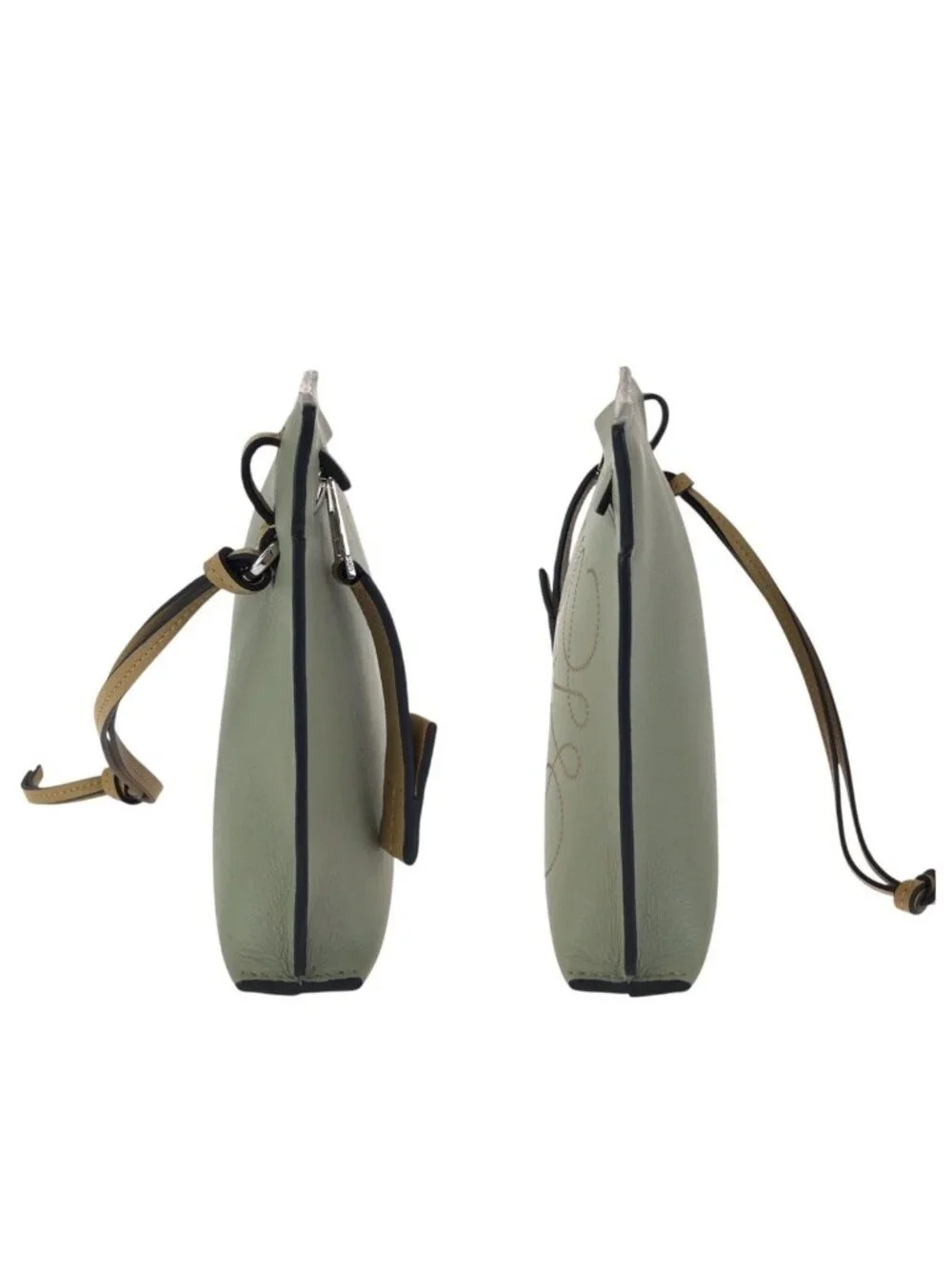 Loewe Anagram Mini T Pouch Green Beige Silver Leather Clutch